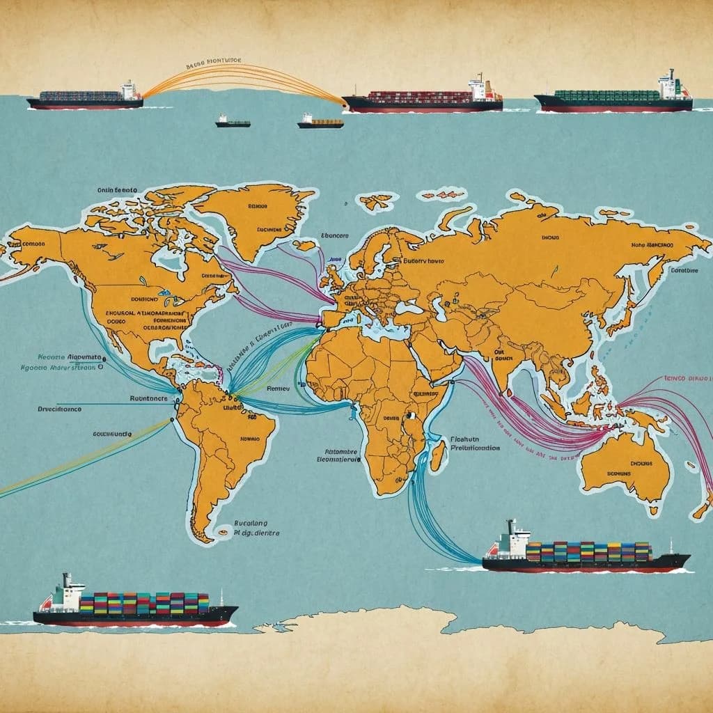Global network map illustrating international ocean cargo routes